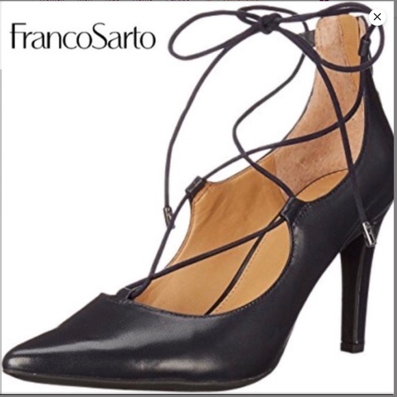 Franco Sarto sz 9.5 Arya black leather lace up pointy toe heels - Picture 1 of 16
